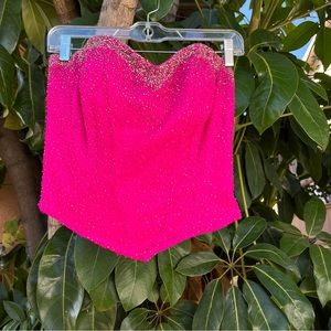Scala Y2K Beautiful intricate vintage beaded pink corset strapless top.